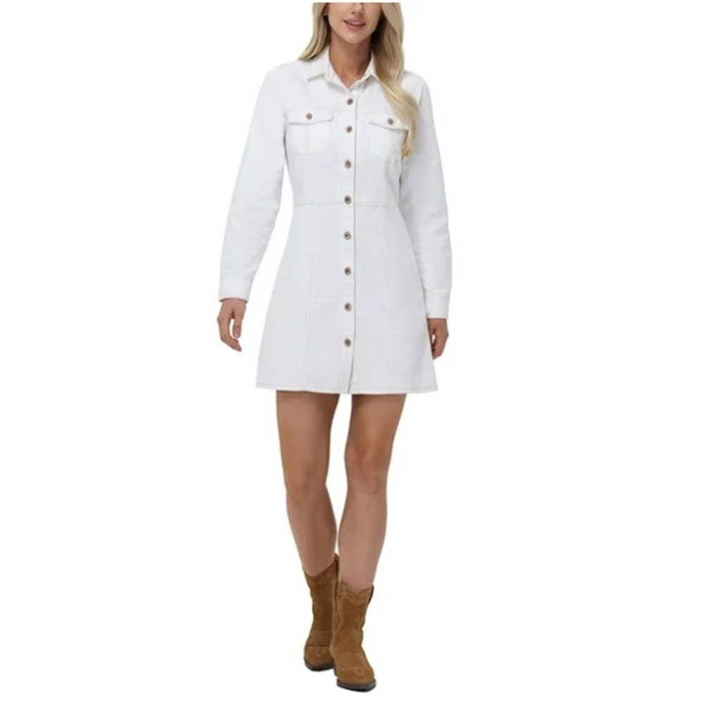 NWT Frye XL Denim Western Jean Button Up Mini Dress Jacket Bone White 129157